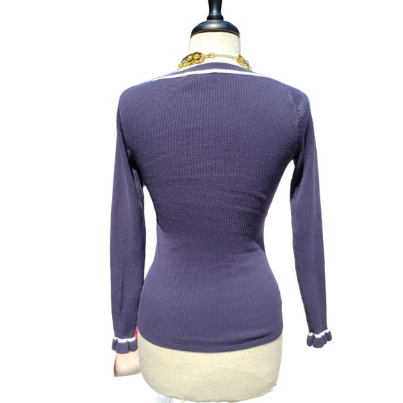 Ann Taylor Women Blue Long Poet Sleeve Knit Top Chic Around Neck Size X Small - Picture 2 of 10